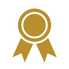 Gold ribbon badge with double loop and two hanging streamers