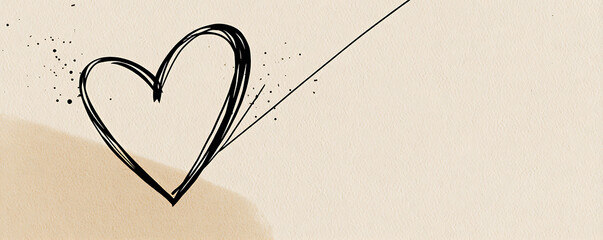 Hand-Drawn Heart Illustration on Beige Background with Splatter Effect