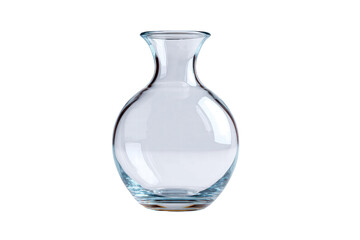 A clear glass vase sits on a white background. The vase is empty and has a smooth, rounded shape. Concept of simplicity and elegance, png