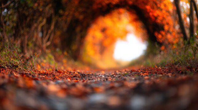 Bright orange path through a wooded area during autumn season - Powered by Adobe