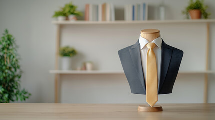 Elegant Tailored Suit and Tie Display on a Mannequin in a Modern Interior Setting