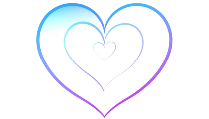 Graphic with nested hearts, from small to large, with a gradient effect, a blend of blues and purples