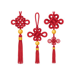 Harmony of Chinese Knots: A stunning illustration of Chinese knot, a timeless emblem of good fortune and unity. The vibrant red knots, adorned with gold embellishments.