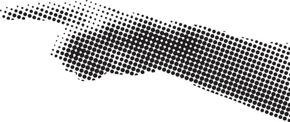 Black halftone illustration of a pointing hand on with dots