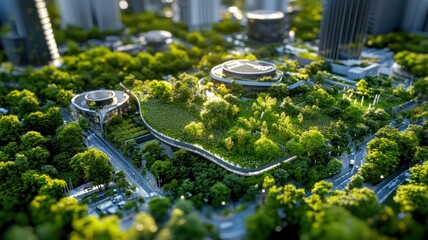 Side-by-side aerial view of polluted industrial urban zone and sustainable city with vertical gardens