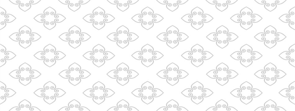 Abstract seamless pattern. Arabic line ornament with geometric shapes. Linear floral ornamental texture. Artistic backdrop in arab orient textile style.