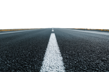 A road with a white line down the middle. The road is empty and the sky is clear, png
