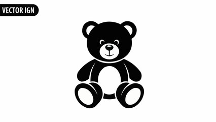 Obraz premium Black silhouette of a cute teddy bear sitting down.