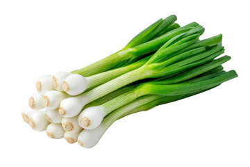 A bunch of green onions are piled on top of each other. The onions are fresh and ready to be used in a meal, png