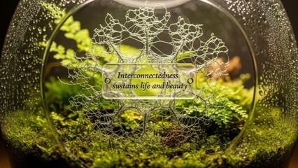 Intricate Wire Sculpture Enhances Lush Terrarium Ecosystem