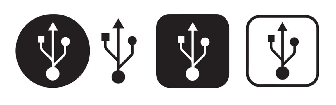 Four Black and White U S B Icon Variations Square Circle Isolated Background Ataullah Akram