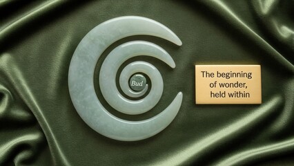 Jade Spiral Carving with Bud Inscription on Silk