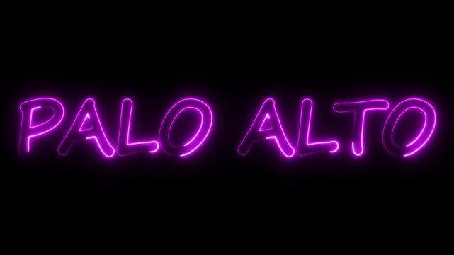 flickering neon palo alto text animation. neon sign that flickers and glows with PALO ALTO