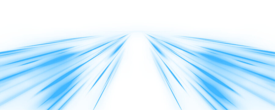 Neon blue laser lines curve along a city road. Motion trails, glowing wave energy, and swirling lines create futuristic traffic movement and speed. Vector illustration PNG.