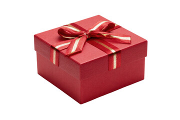 A red box with a red ribbon tied around it. The box is sitting on a white background, png