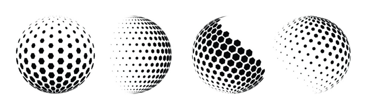  fading halftone pattern sphere set hexagon wireframe 