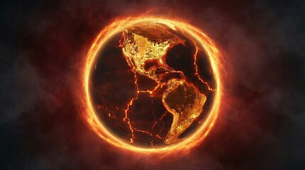 Global catastrophe hyperrealistic rendering of earth in flames digital art sci-fi environment a stunning visual perspective