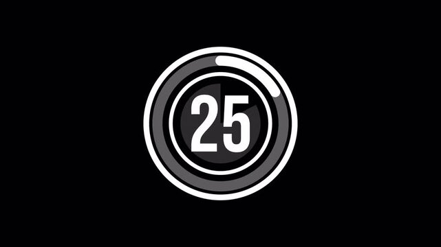 4K 30 Second Digital Circle Countdown Timer Animation with Alpha Channel. Modern Black and White Clock for Promos and Special Offers 4k video animation seamless loop