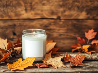Autumn candle in glass  jar mockup