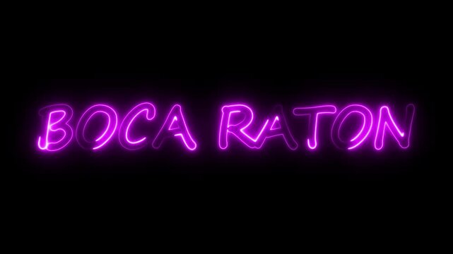 flickering neon boca raton text animation. neon sign that flickers and glows with BOCA RATON