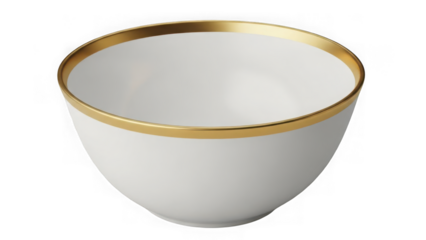 White bowl with gold rim isolated on transparent background isolated on transparent background