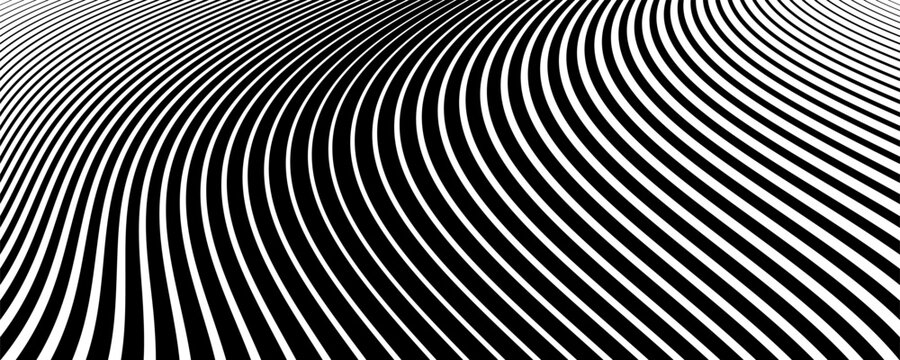 Black and White Lines Pattern with 3D Illusion Effect. Abstract Textured Striped Background.