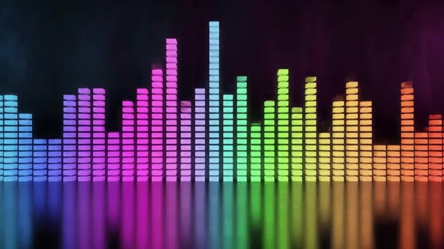 Vibrant Rainbow Sound Wave Equalizer Bars with Reflection.