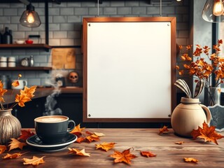 Autumn-themed coffee table setup menu board mockup