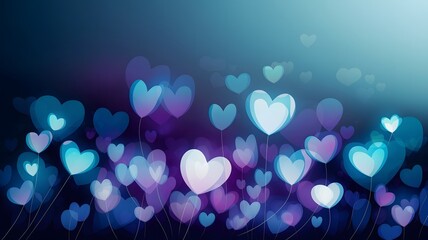 A cluster of glowing hearts floats in a dark blue environment viewed from directly above