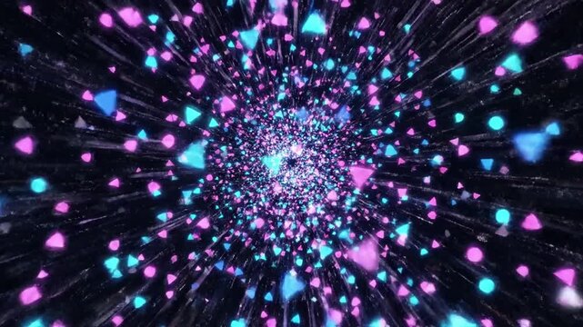 Vibrant particles exploding in a dynamic colorful display.