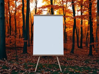 Blank canvas in autumn forest mockup