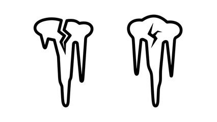 Cracked and Broken Icicle Line Icons Representing Melting or Thawing Winter Ice