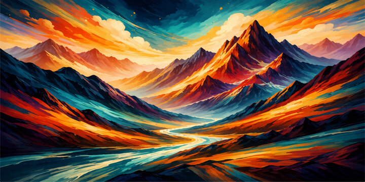 Vivid abstract fractal flame background featuring colorful light swirls and a bright rainbow energy pattern with orange and yellow motion lines for an artistic textured backdrop illustration