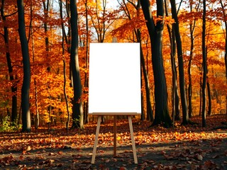 Blank canvas in autumn forest mockup