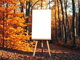 Blank canvas in autumn forest mockup