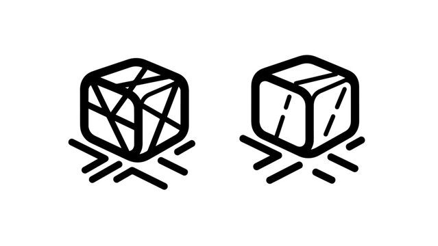 Minimalist Ice Cube Line Icons Representing Refreshing Drinks and Cold Storage Concepts
