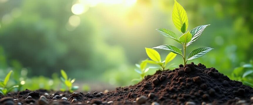 Young plant sways gently in the breeze as the camera slowly pans across a sunlit garden, capturing the serene growth and lush greenery with a cinematic, peaceful ambiance.