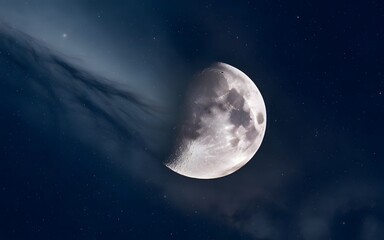 Moonlit night sky with crescent moon and clouds