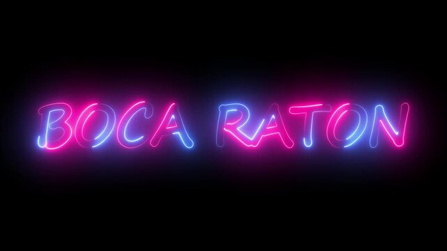 flickering neon boca raton text animation. neon sign that flickers and glows with BOCA RATON