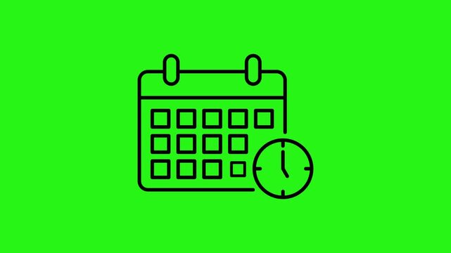 Animated calendar and clock line icons on green screen representing time constraints and deadlines