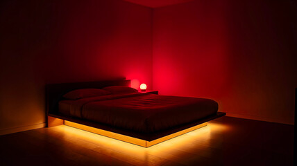 Minimalist bedroom at night designed to optimize circadian rhythms and sleep  