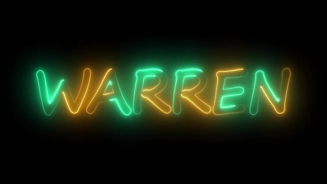 flickering neon warren text animation. neon sign that flickers and glows with WARREN