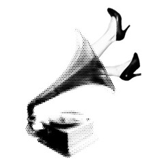 Surreal retro vector illustration of womans legs in high heels emerging from a gramophone