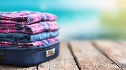 Packing clothes in a suitcase for a beach trip on a sunny day