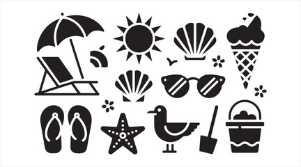 Monochrome summer beach holiday icon collection in flat design © ARIF ABSAR APON