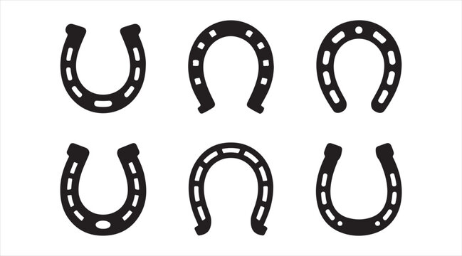 Minimal lucky horseshoe icons set in black flat design