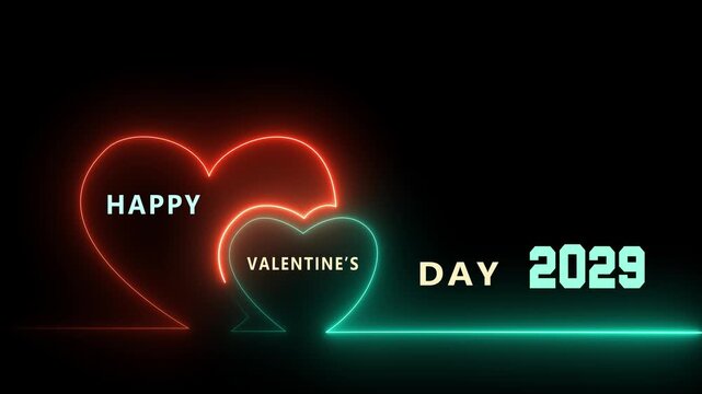 Modern neon heart concept with Happy Valentine's Day 2029 greeting. Abstract light effects and glowing outlines for lovers.
