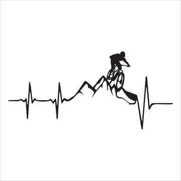 Mountain Biking Heartbeat Line Illustration