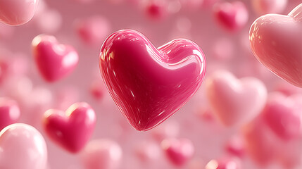Pink hearts on bokeh pink background - ai generative