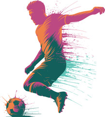 Soccer player silhouette with colorful paint splash, football action illustration, dynamic sports concept, modern abstract design, isolated background © W. Fernandez